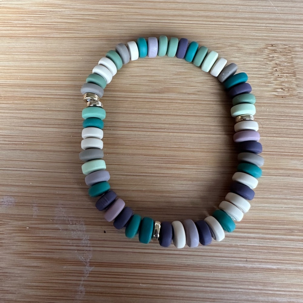 Handmade Polymer Clay Stretch Bead Bracelet Camo 7 inches